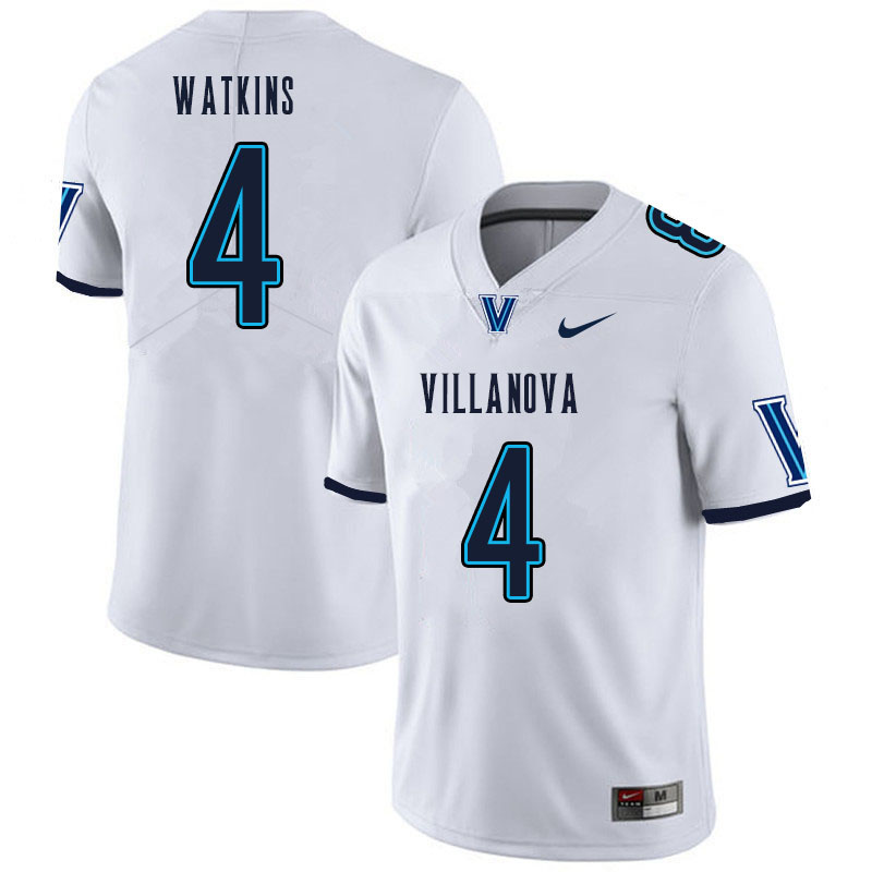 Men #4 Connor Watkins Villanova Wildcats College Football Jerseys Sale-White - Click Image to Close